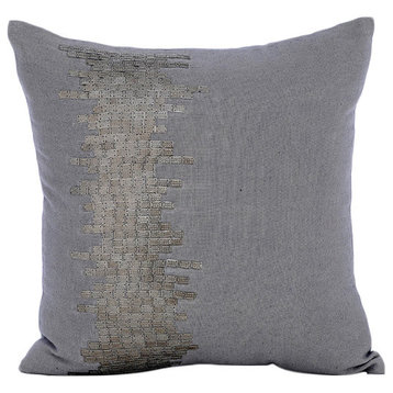 Grey Outdoor Chair Cushions Cotton Linen 20"x20" Textured, Silver Bistro