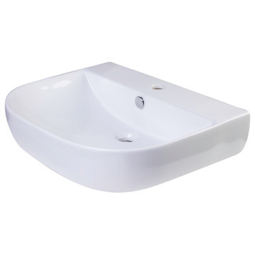 24" White D-Bowl Porcelain Wall Mounted Bath Sink