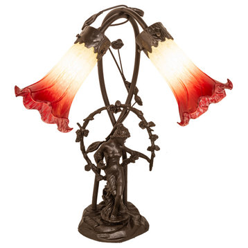 17 High Seafoam/Cranberry Pond Lily 2 Light Trellis Girl Table Lamp