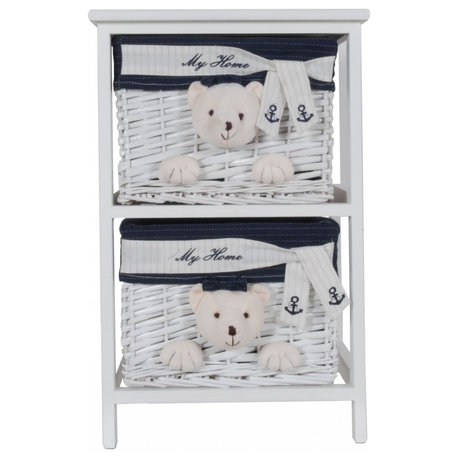 12.5" X 16" X 25" White Blue  Portable 2 Drawers