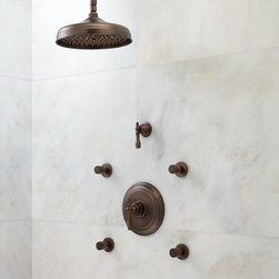 GLENLEY PRESSURE BALANCE SHOWER SET WITH RAINFALL SHOWER HEAD - 4 BODY SPRAYS - - Tub And Shower Faucet Sets