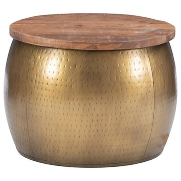 Linon Reid Metal Drum Table with Storage in Brass