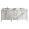 80" White Double Single Sink Vanity Cabinet With Carrara White Quartz Top