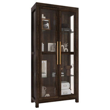Curio Storage Cabinet with Tempered Glass Doors, Display Cabinet, Dark Walnut