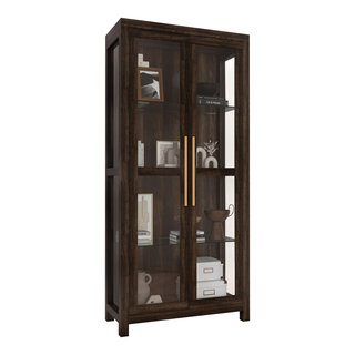 BELLEZE Storage Cabinet, Tall Bookshelf or Display Cabinet For Living Room  Bedroom, Curio Cabinet with Tempered Glass Doors, Trophy Display Case