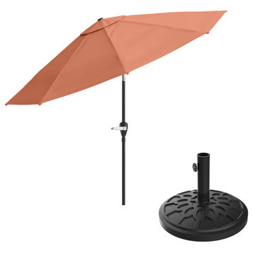 Patio Umbrella, Auto Tilt 10Ft Easy Crank Sun Shade, 19lb Weighted, Orange