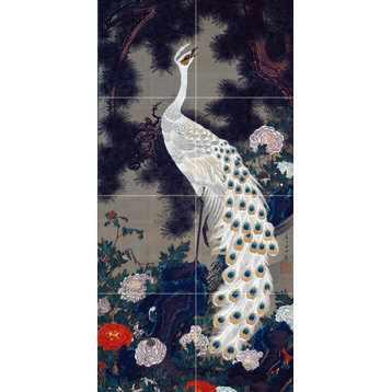 Tile Mural Japanese pattern white peacock Backsplash 4.25" Ceramic Glossy