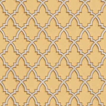 Geometric Textured Wallpaper, Trellis Pattern, Beige Ocher Yellow, 1 Roll