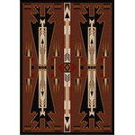 American Dakota - Horse Thieves Rug, Brown, 5'x8', Rectangle - The two central figures in this rug may have just returned from a horse raid.  The inlaid arrows tell part of the story.  This striking rug turns an ordinary room into ?The? room.  Made in America!