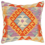 Bareens Designer Rugs - Bohemian Turkish Lesa Hand Woven Kilim Throw Pillow - Embellish your home with this timeless casual chic handmade Southwestern Kilim throw pillow covers made with and cotton. Constructed on a loom by Nomad Turkman people with hand spun and Natural Vegetable dyes these beautiful Kilim pillow covers are known for their beautiful repetitive geometrical, naturalistic floral and traditional patterns yet still giving it a moden look. Masterfully artisan-crafted on traditional Kilim looms with a contemporary fashion palette producing bold intricate sharp patterns making them a standout piece in any decor.