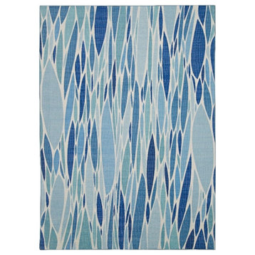 Linon Indoor Outdoor Machine Washable Kai Accent 3'x5' Rug in Blue and Ivory