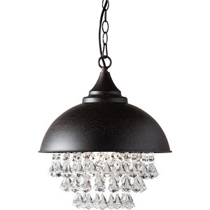 1 Light Pendant With Clear Crystal Metal Dome Shade Viona Crystal Pendant Light Rust