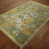 New Antiqued Baby Blue Oushak 4'x6' HandKnotted Wool Turkish Geometric Rug H5598