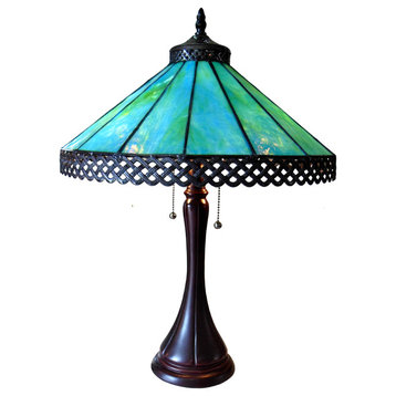 MILA, Tiffany-style 2 Light Table Lamp, 16" Shade, Dark Antique Bronze, Blue