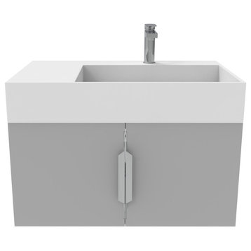 Amazon 30" Right Wall Mounted Bathroom Vanity, Gray, White Top, Brushed Nickel