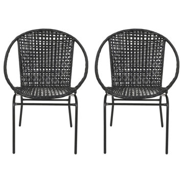 Georgia Outdoor Modern Faux Rattan Club Chair, Set of 2, Black, Black
