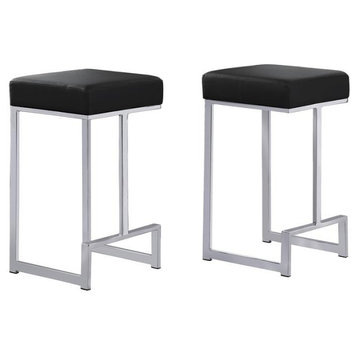 Dorrington Faux Leather Backless Counter Height Stool In Black/Silver (Set...