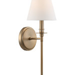 Crystorama - Riverdale 1 Light Aged Brass Wall Mount - Both timeless and transitional, with a variety of options, the minimalist design makes the Riverdale ideal for any space in the home. Accompanied by two distinctive tail stem choices for a shorter or longer design and the selection of a glass ball or metal ball finish, this fixture is a smart choice for a hallway, bathroom, bedroom, or flanked on both sides of a fireplace. Designed with thoughtful simplicity, the Riverdale strikes the perfect balance of function and form. All style options are included in one box.