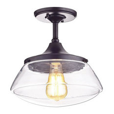 1 Light Vintage Black Metal Clear Glass Flush Mount Ceiling Lamp Light