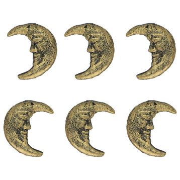 Set of 6 Gold Cast Iron Crescent Moon Face Drawer Pulls Decorative Cabinet Knob
