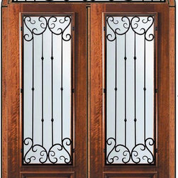 Prehung Transom Double Door 96 Wood Mahogany Valencia 3/4 Lite - Front Doors
