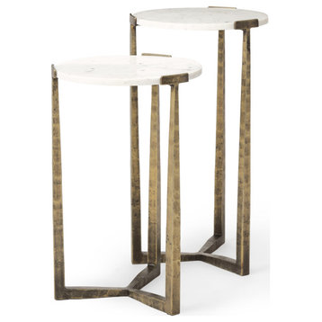 Atticus Marble and Antiqued Gold Metal Nesting Accent Tables, Set of 2