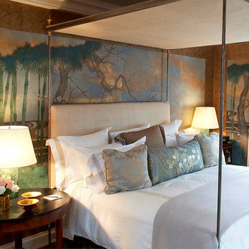 Handprinted Chinoiserie wallpaper in interior design