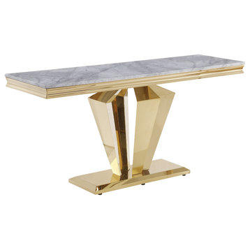 Chihiro Grey Rectangular Stone Console Table, Gold