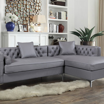 Chic Home Da Vinci Right Facing Sectional Sofa, Gray PU Leather