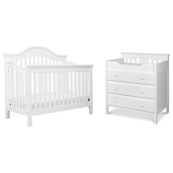 Home Square 4-in-1 White Convertible Crib with Changing Table Dresser Combo Set