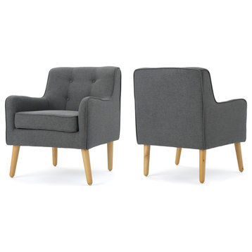 GDF Studio Fontinella Mid-Century Modern Fabric Tufted Arm Chair, Charcoal, Set of 2