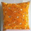 Orange Art Silk 18"x18" Ribbon Marigold Flower Pillows Cover, Marigold