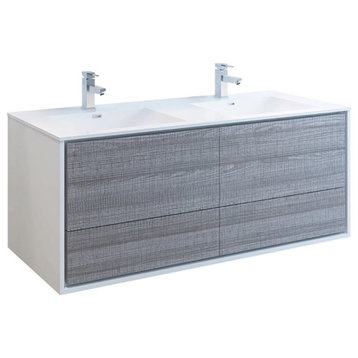 Fresca Catania 60" Integrated Double Sinks Bathroom Cabinet in Glossy Ash Gray