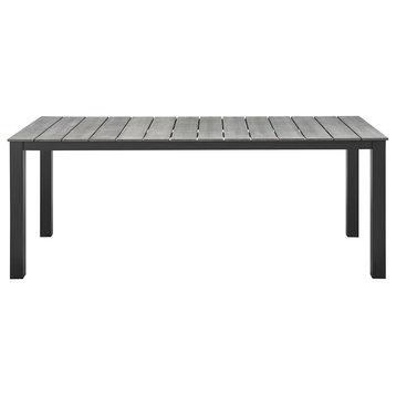 Patio Dining Table, Aluminum Frame & Faux Wood Top Slats, Brown Gray, 80"