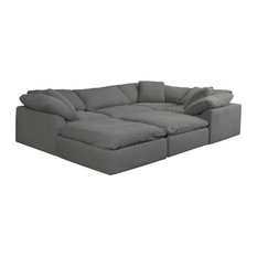 Sunset Trading Cloud Puff 6-Piece Fabric Slipcover Pitt Sectional Sofa, Gray