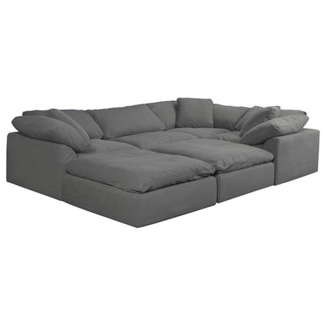 Sunset Trading Puff 6-Piece Fabric Slipcover Pitt Sectional Sofa in Gray