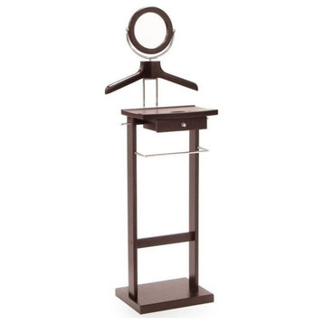 Pemberly Row Transitional Solid Wood Valet Stand w/ Mirror in Espresso