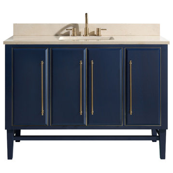 Avanity Mason 48 in. Vanity in Navy Blue/Gold Trim and Crema Marfil Marble Top