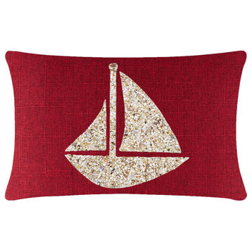 Sparkles Home Shell Sailboat Pillow, Red, 14x20"