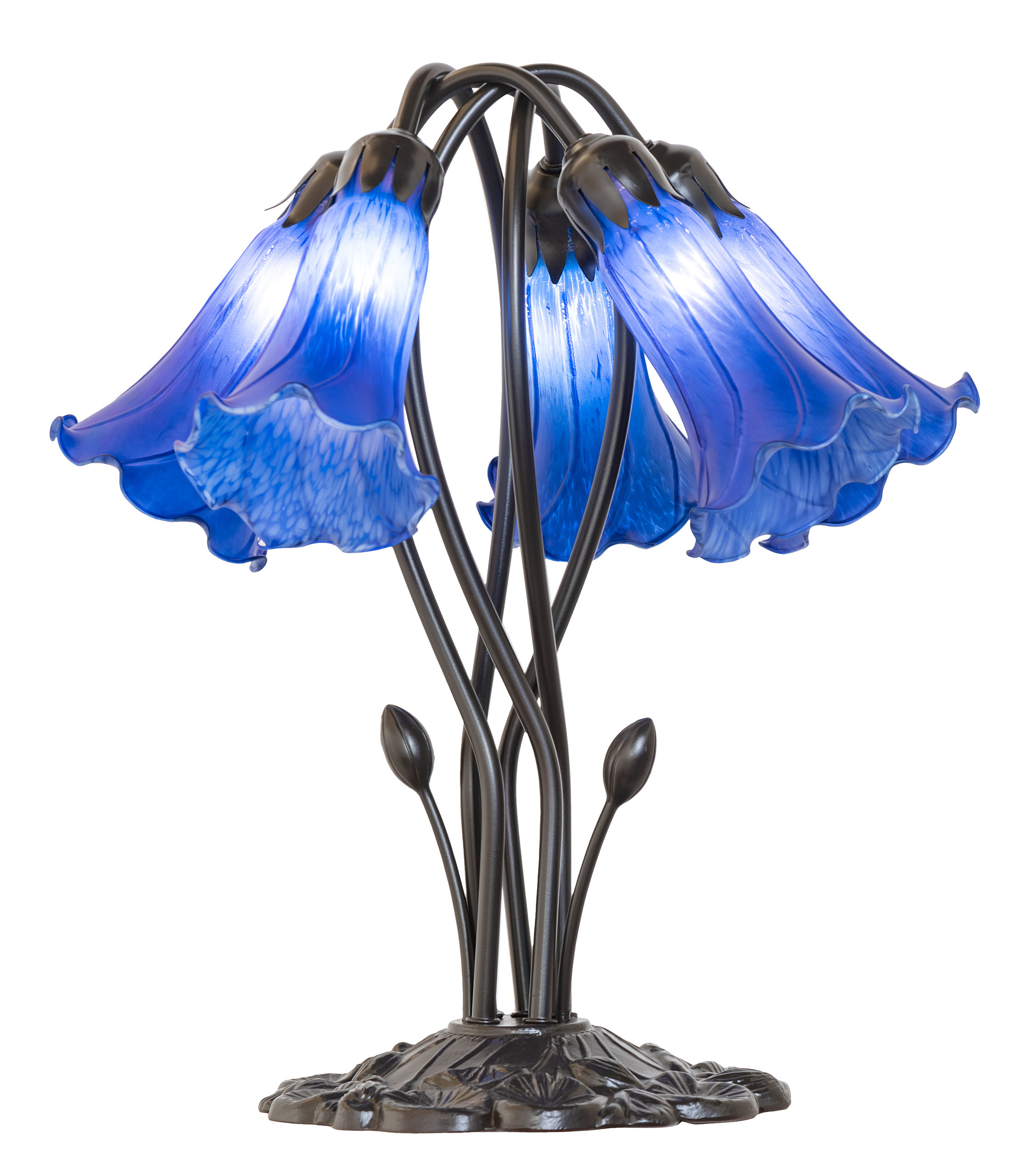16" High Blue Tiffany Pond Lily 5 Light Table Lamp - Contemporary ...
