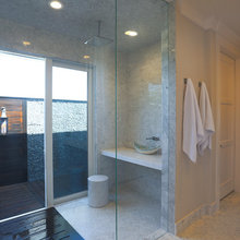 Shower wall/sliding door to outside