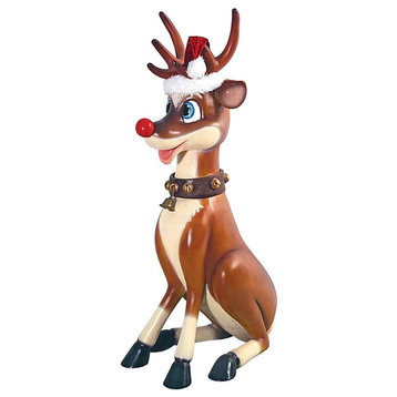 Large Sitting Red Nosed Reindeer Statue Nr