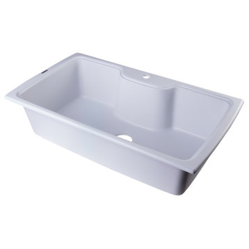 AB3520DI-W White 35" Drop-In Single Bowl Granite Composite Kitchen Sink