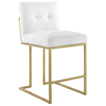 Privy Gold Stainless Steel Upholstered Fabric Counter Stool, Gold White
