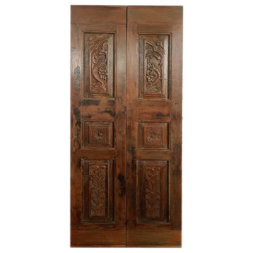 Consigned Pair Vintage Barn Door, Flower Carved French Door, Door Panel