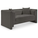 Meridian Furniture - Everett Upholstered Loveseat, Grey, Chenille Fabric - Make this Everett grey chenille fabric loveseat the center of a cozy reading nook. Handsome from every angle, this posh loveseat is plumply appointed to put supreme comfort within easy reach. Soft grey chenille upholstery fabric adds to its lavish feel while a staggered design gives it a modern edge. An included pillow gives it a beckoning vibe while the loveseat's solid wood inner frame makes it a lasting addition in any room.