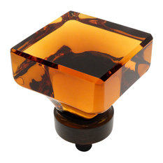 Cosmas 6377ORB Oil Rubbed Bronze and Glass Square Cabinet Knob, Amber Glass