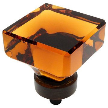 Cosmas 6377ORB Oil Rubbed Bronze and Glass Square Cabinet Knob, Amber Glass