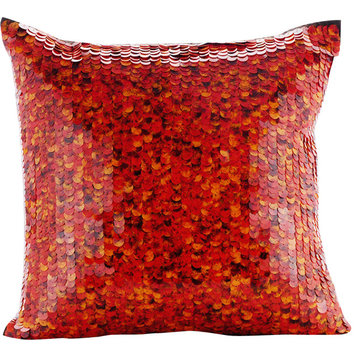 Red Throw Pillow Covers 16"x16" Silk, Koi Fishy Scales