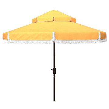 Safavieh Outdoor Milan Fringe 9ft Double Top Crank Umbrella Yellow